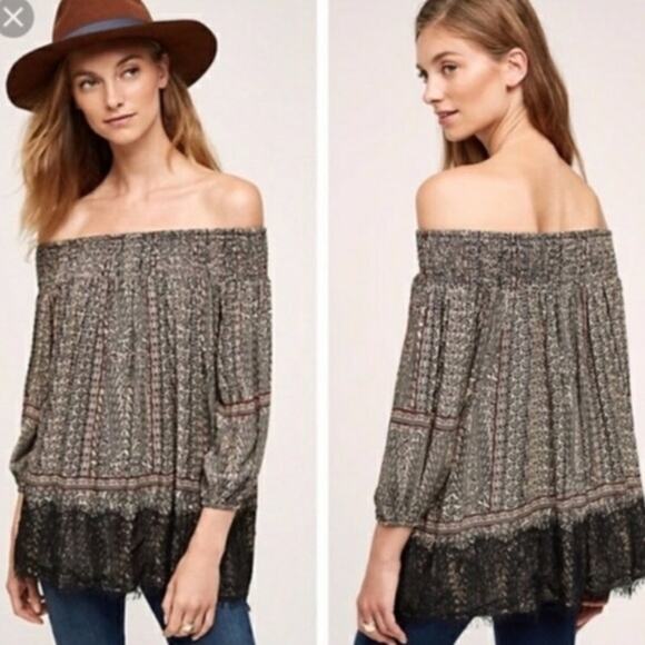 Anthropologie Vanessa Virginia Augusta Off The Shoulder Blouse Top Small S Lace - Picture 3 of 11
